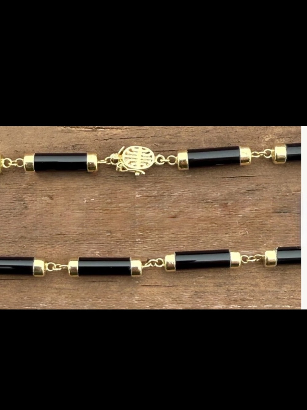 Tube link blk onyx/14k gold necklace, 18in, used/babied condition.